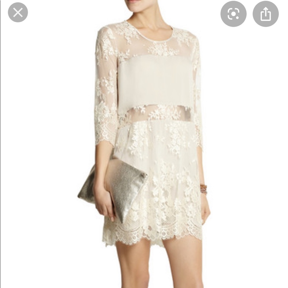 Michelle Mason paneled lace and silk mini dress